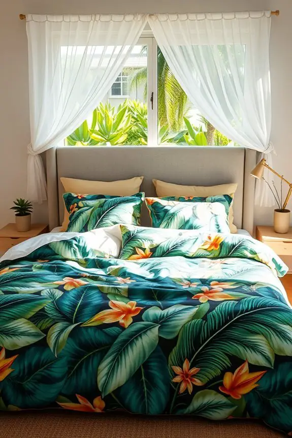 vibrant tropical print bedding