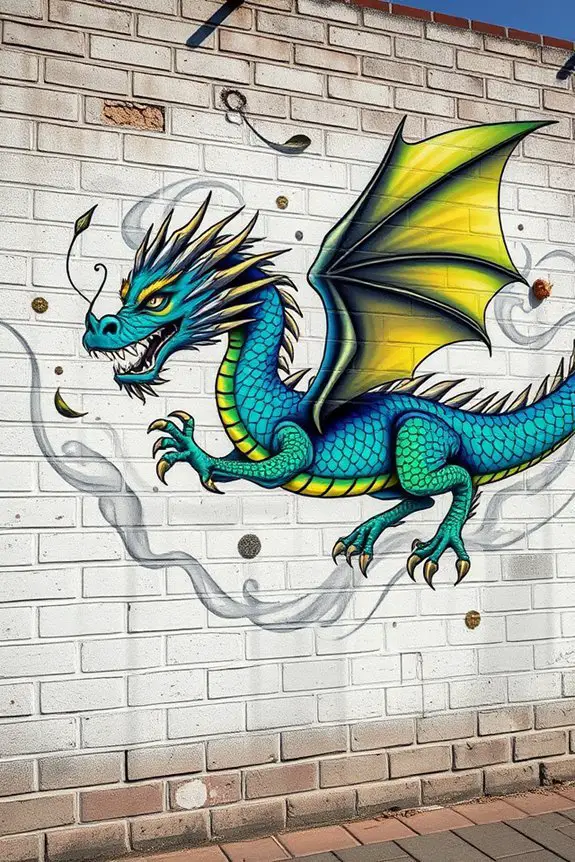 vibrant urban dragon murals