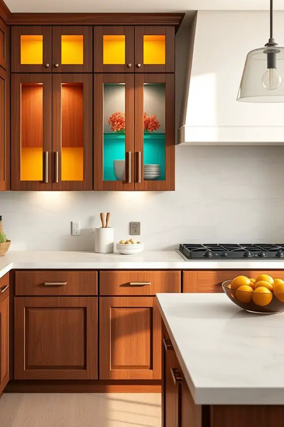 vibrant walnut cabinet accents