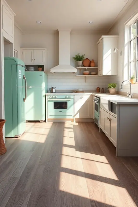 vintage appliances gray floors