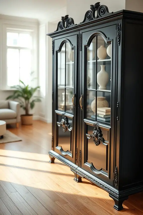 vintage black display cabinet