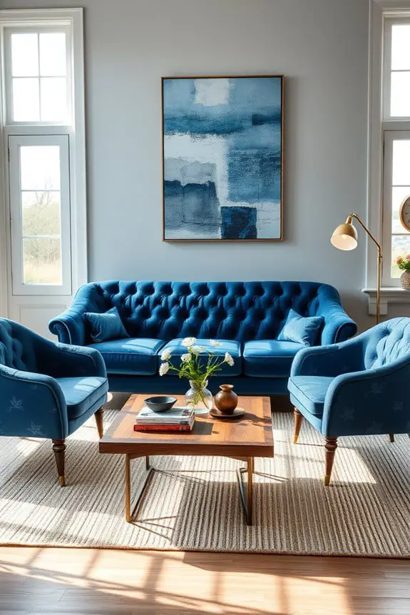vintage blue sofa styling