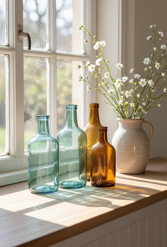 vintage bottles catching light