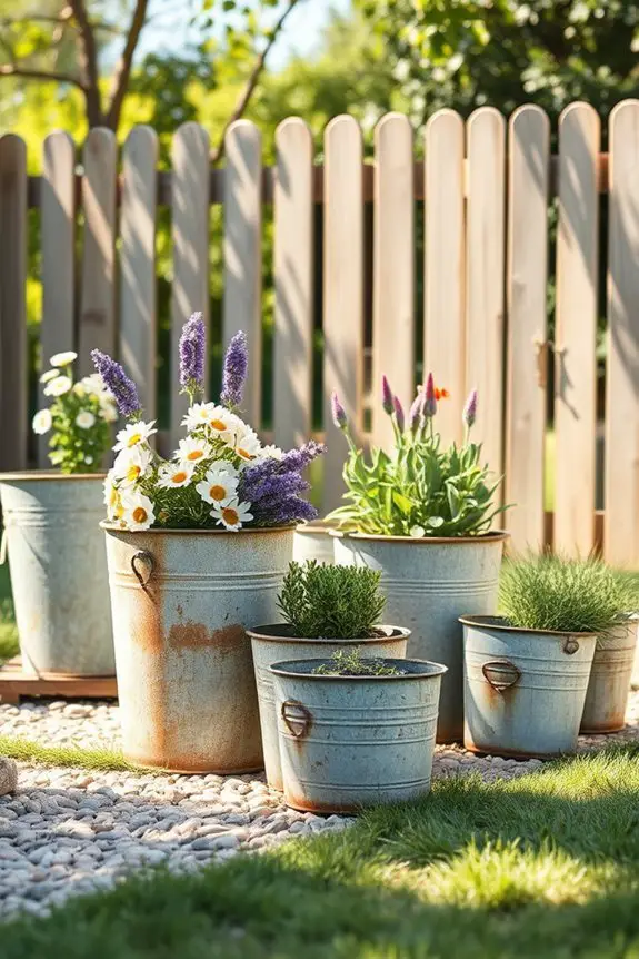 vintage buckets outdoor decor