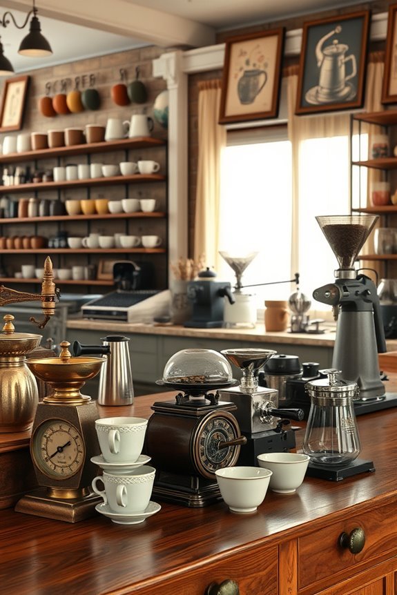 vintage coffee equipment display