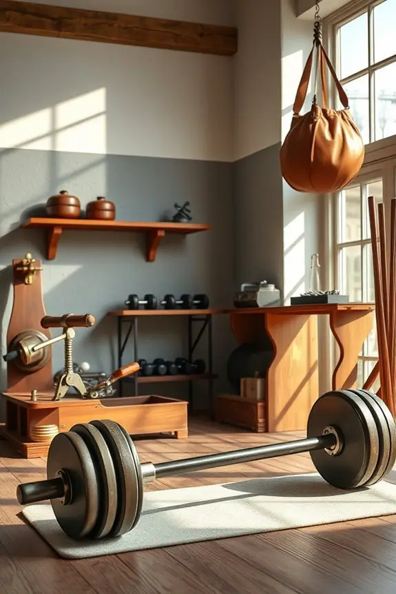 vintage gym equipment display