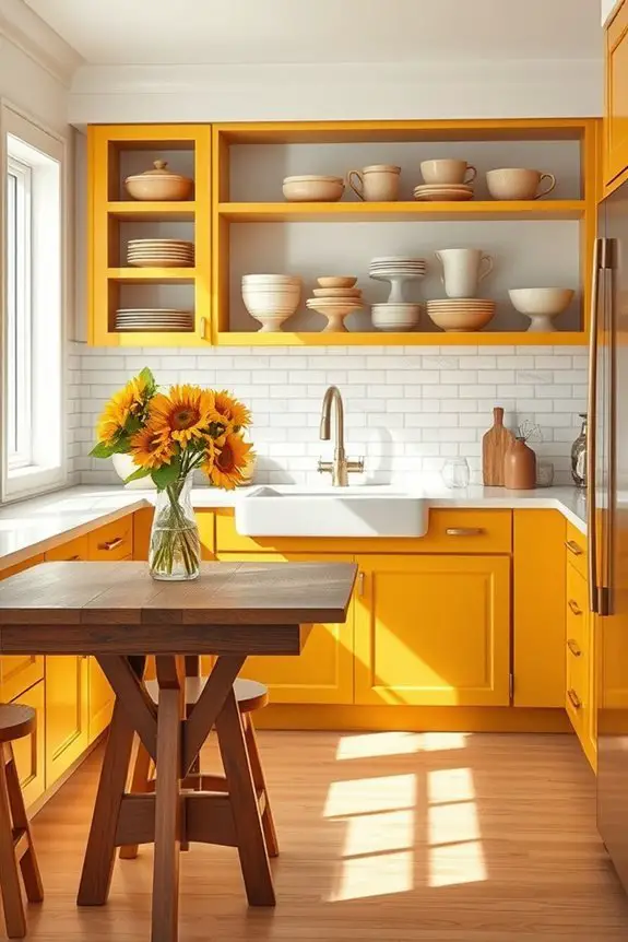 vintage mustard gold cabinets