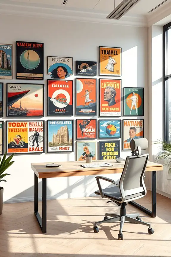 vintage posters enhance workspace