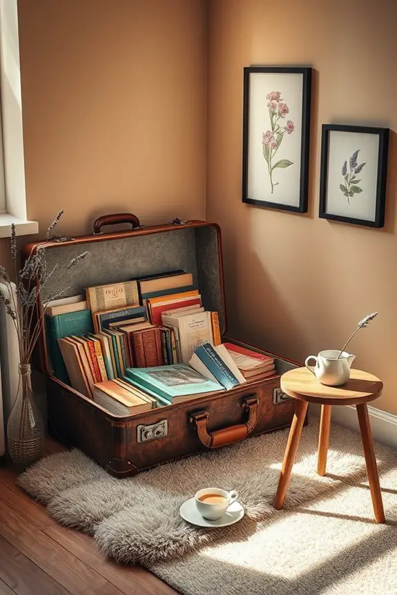 vintage suitcase book display