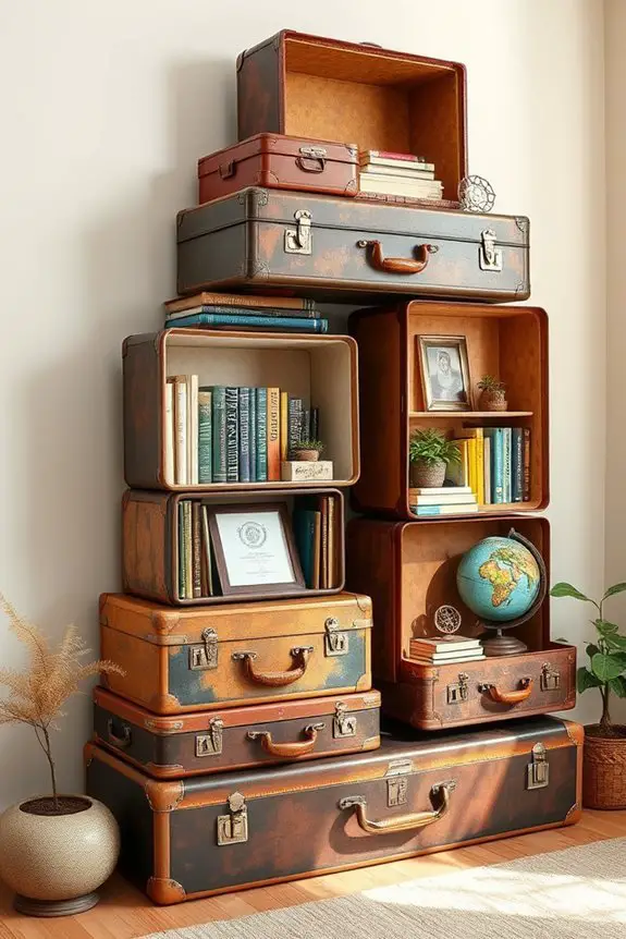 vintage suitcase bookshelf decor