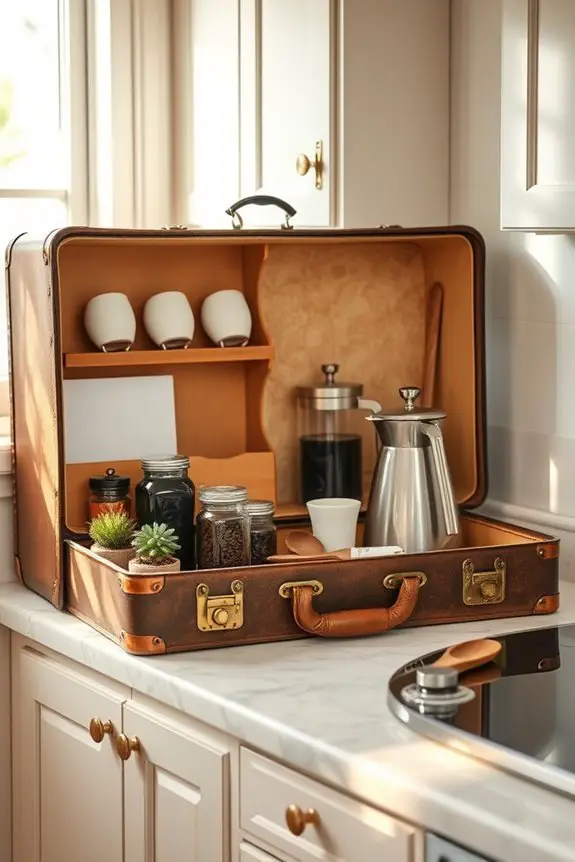 vintage suitcase coffee station