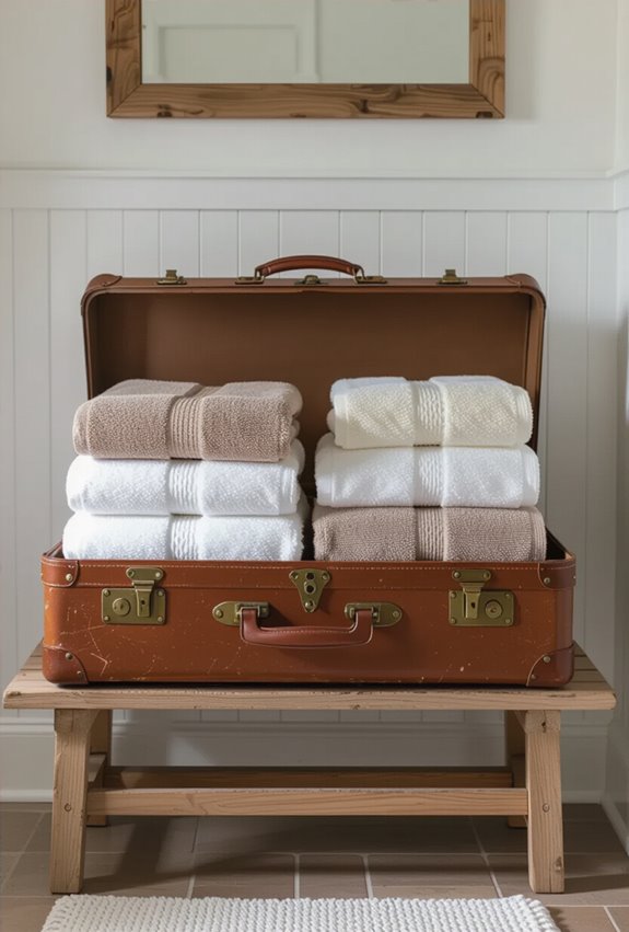 vintage suitcase towel storage