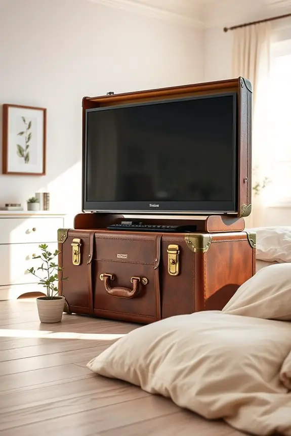 vintage suitcase tv stand