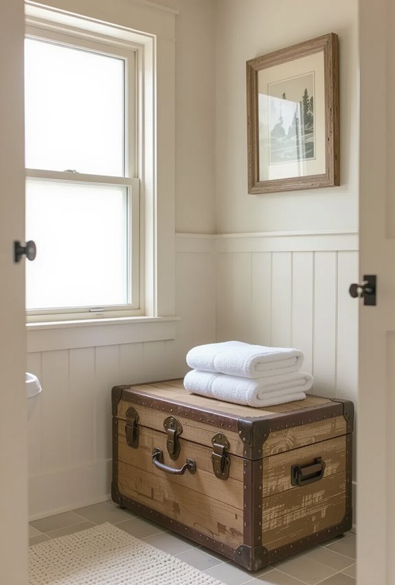 vintage trunk bathroom storage