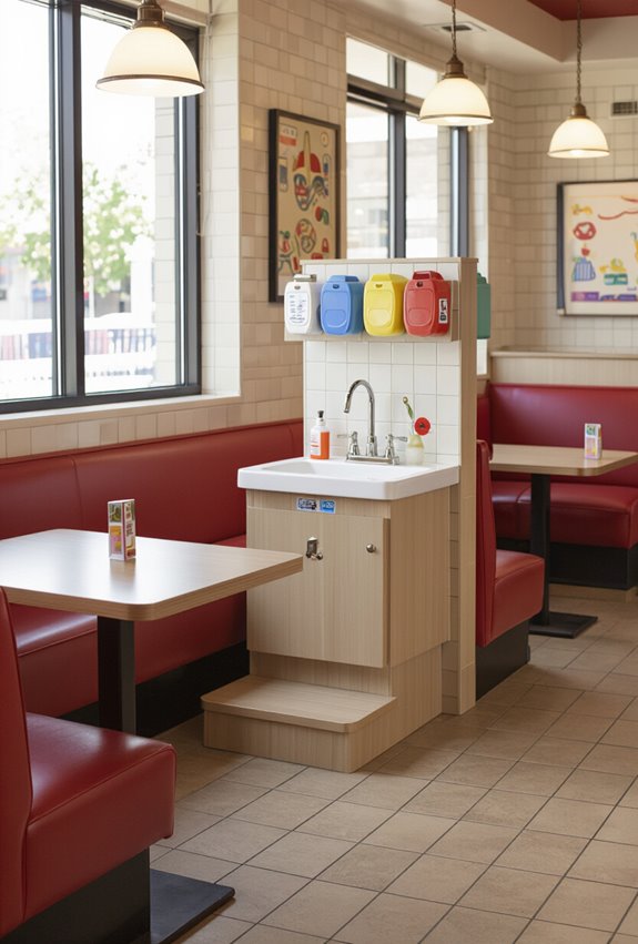 visible kid height handwashing stations