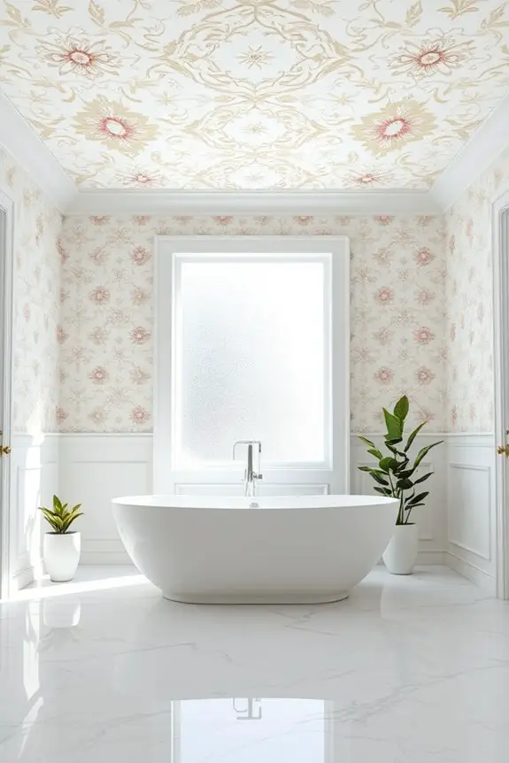 wallpapered bathroom ceilings enhance