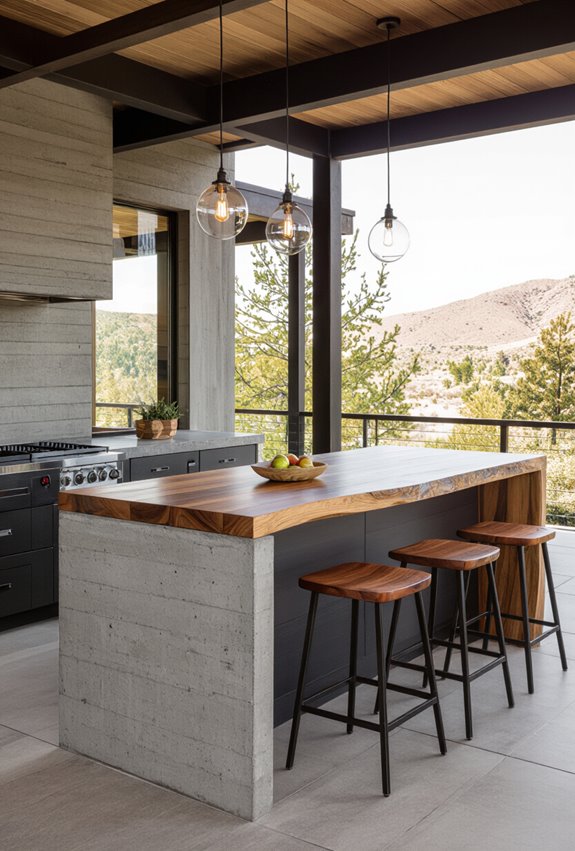 walnut live edge concrete bar