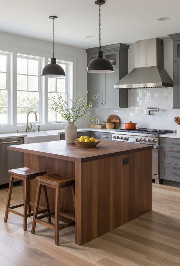 warm brown island gray fixtures