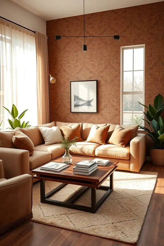 warm brown wallpaper accents