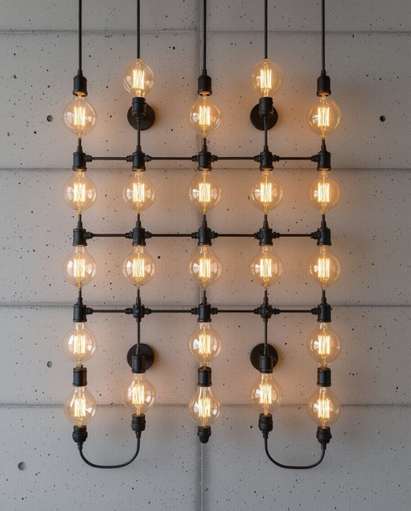 warm industrial lighting installation