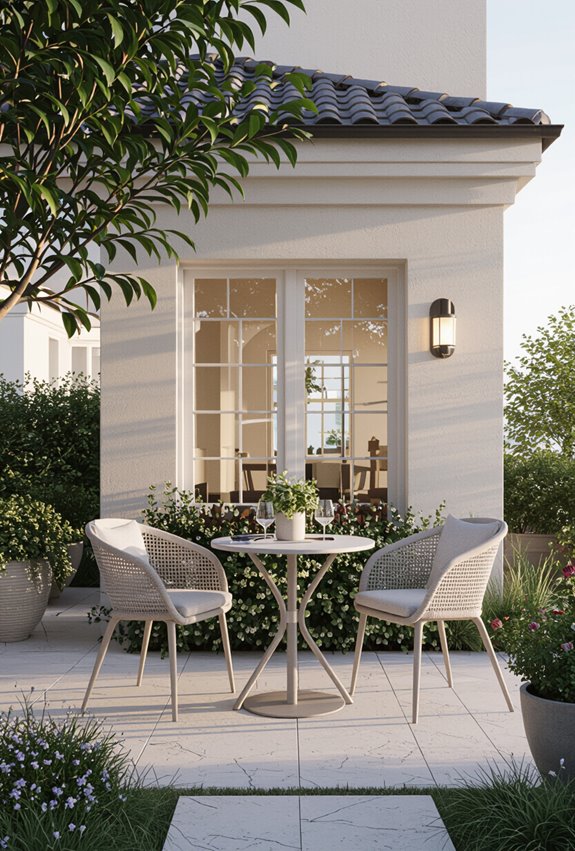 warm layered outdoor cafe lighting