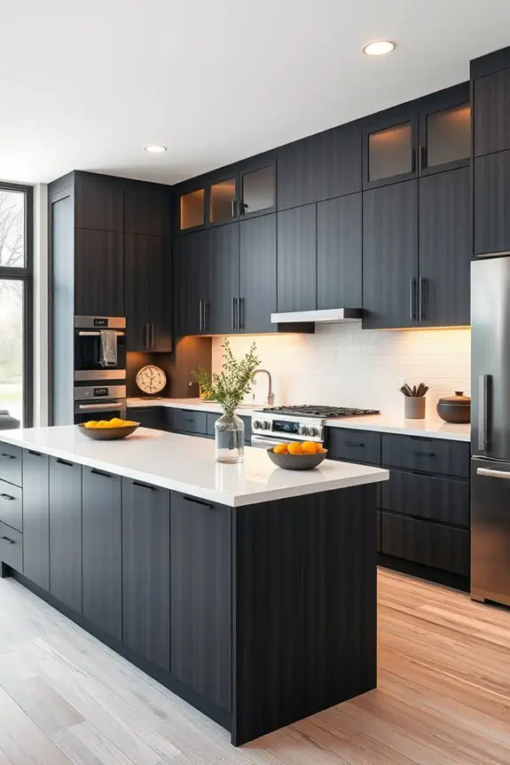 warm lighting enhances dark cabinets