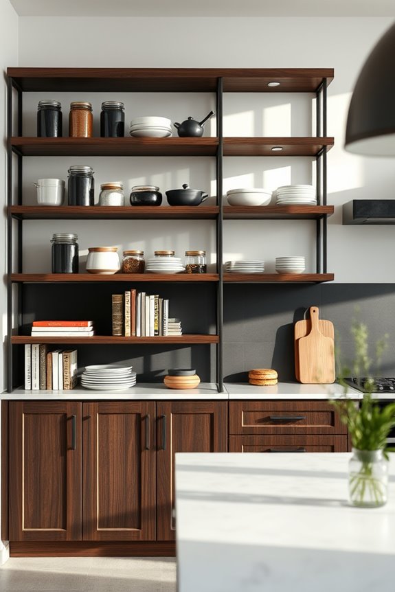 warm rustic dark wood shelving