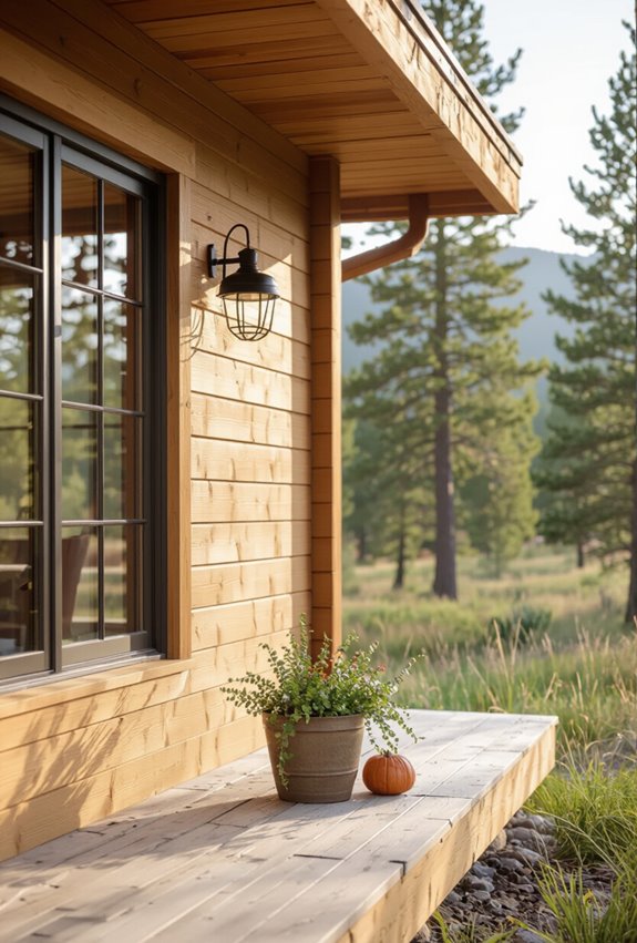 warm stained varnished exterior wood