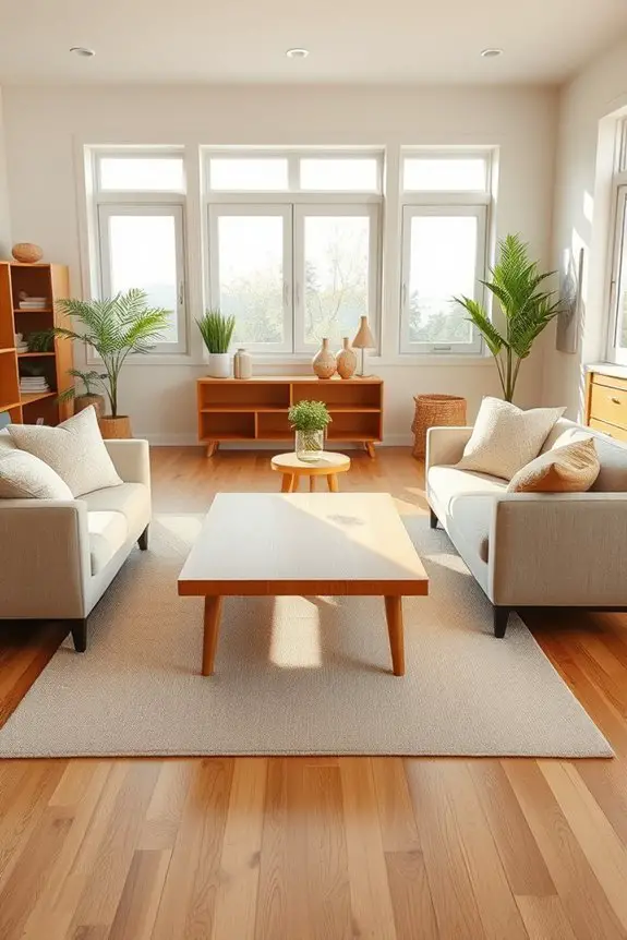 warm wood accents enhance minimalism