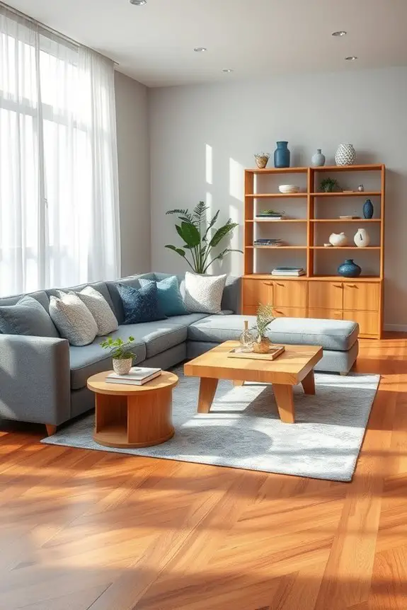 warm wood accents enhance serenity