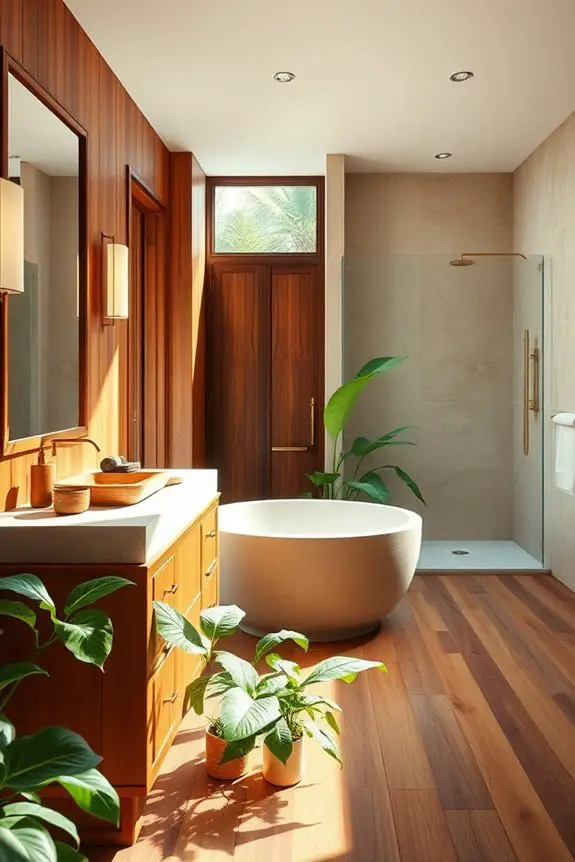 warm wood bathroom accents