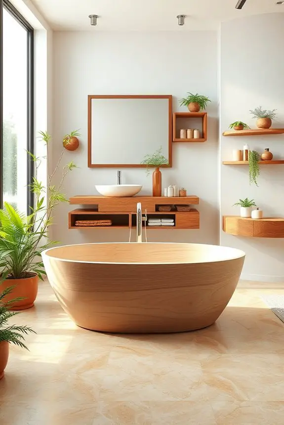 warm wooden bathroom accents