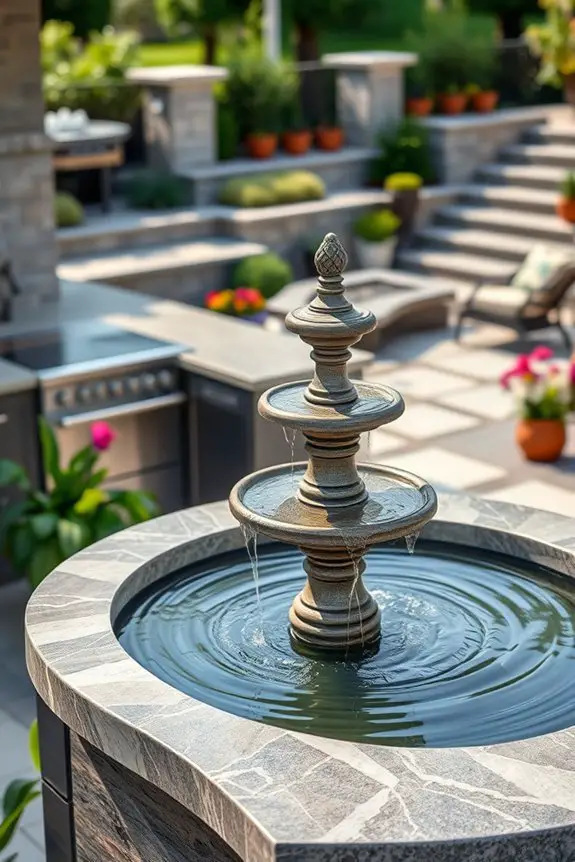 water feature outdoor kitchen