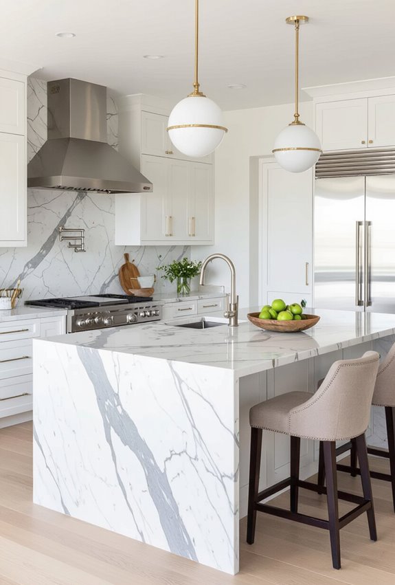 waterfall marble kitchen island
