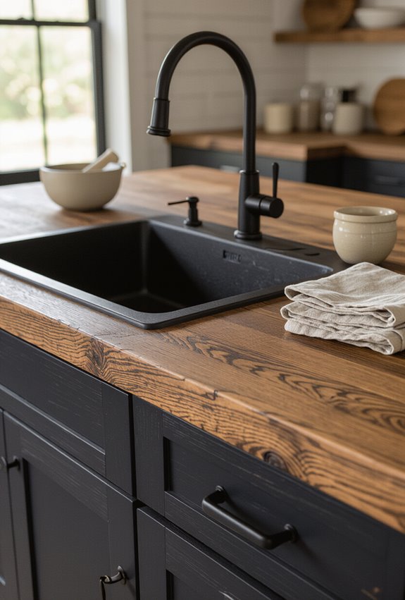 weathered black butcher block