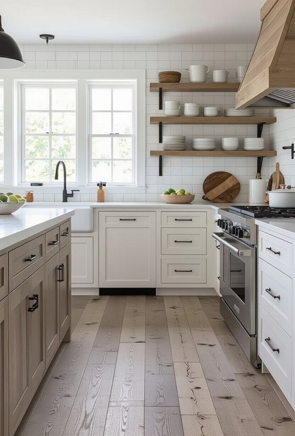 weathered gray farmhouse kitchen