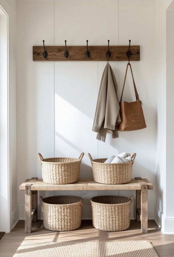 weathered hooks labeled baskets