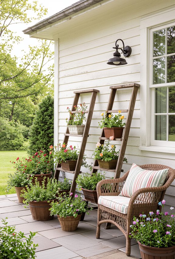 weathered ladder vertical plantstand
