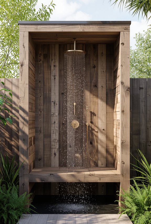 weathered timber pergola shower enclosure
