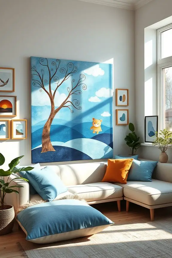 whimsical blue and brown art