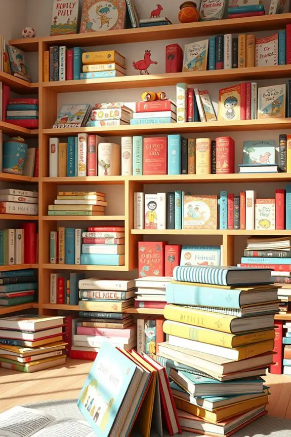 whimsical cartoon bookshelf wallpaper