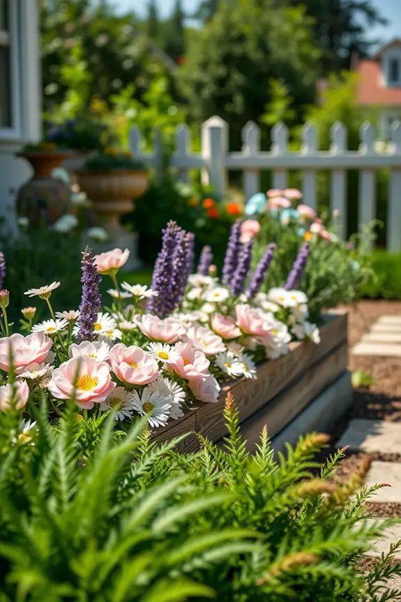 whimsical cottage style flower beds