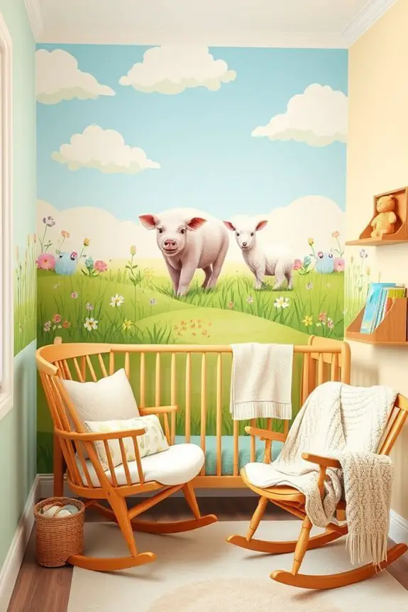 whimsical farmyard nursery mural