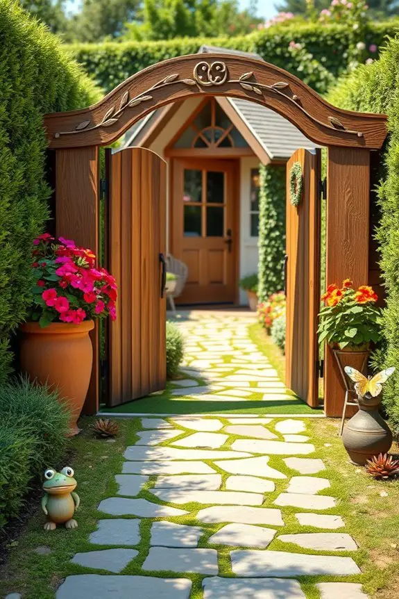 whimsical garden entrance art