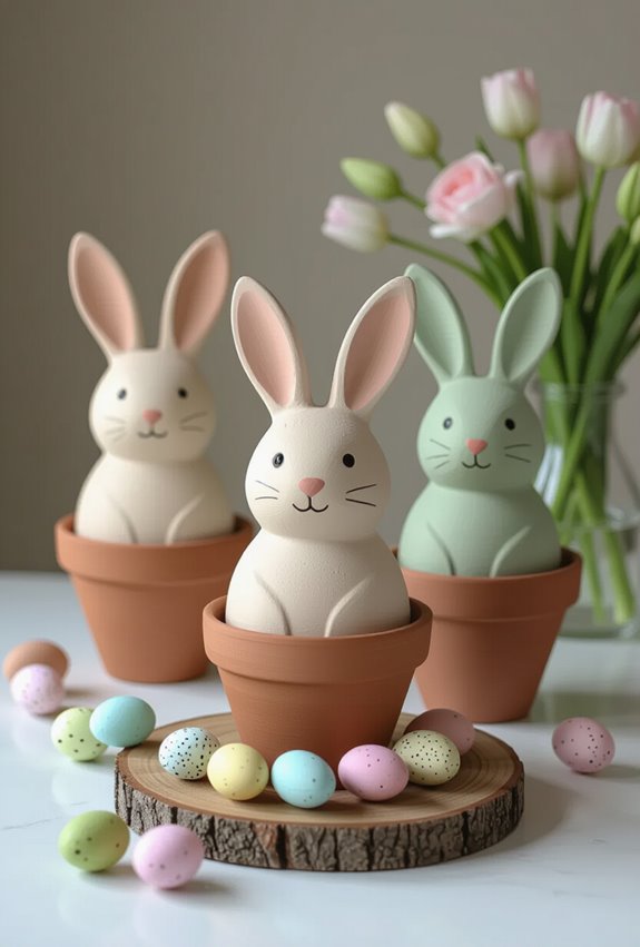 whimsical painted pot bunnies