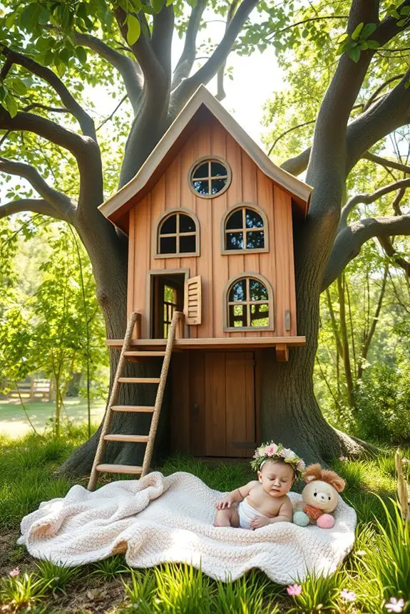 whimsical treehouse baby photoshoot