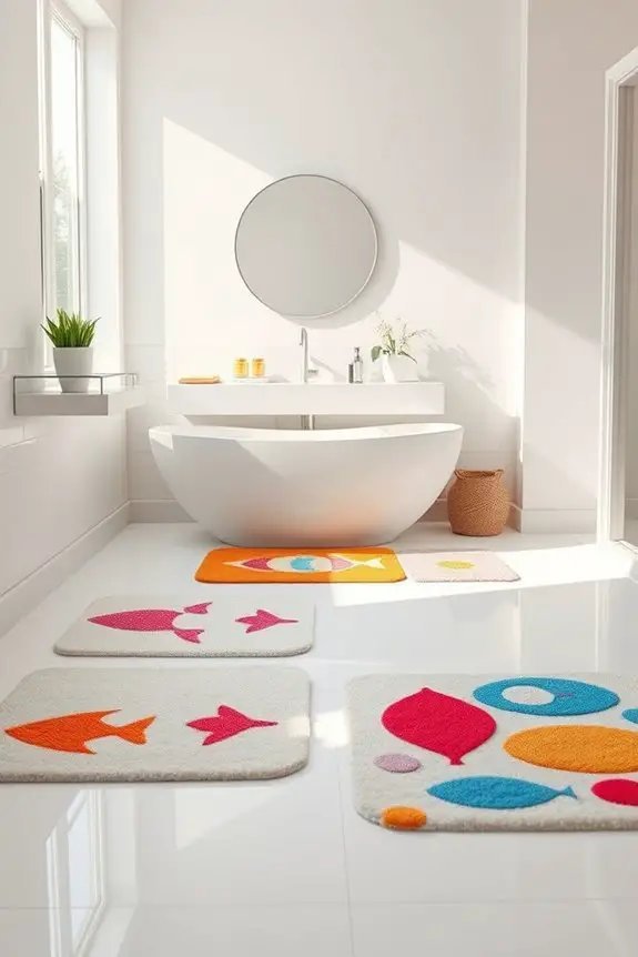 whimsical vibrant bath mats