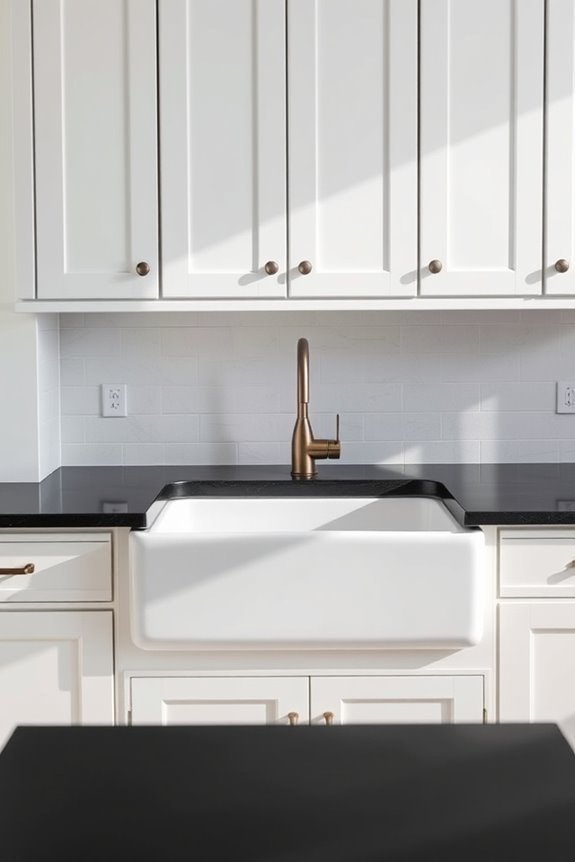 white sink black countertops