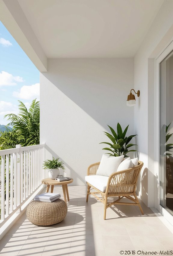 whitewashed ceiling brightens balcony