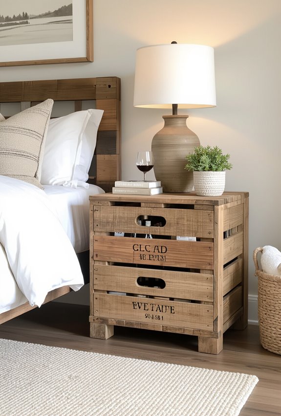 wine crate bedside drawers